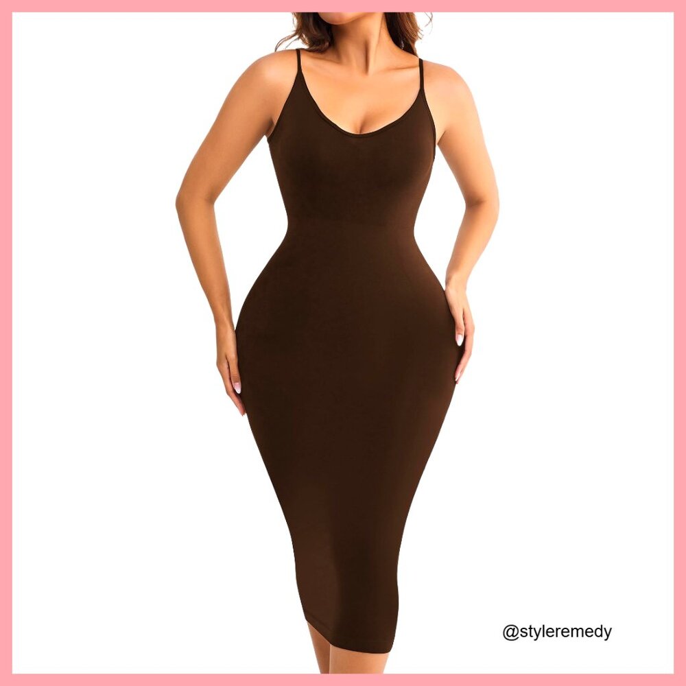 Sleeveless Midi Shapewear Slip Dress for Tummy Control and Waist Shaping